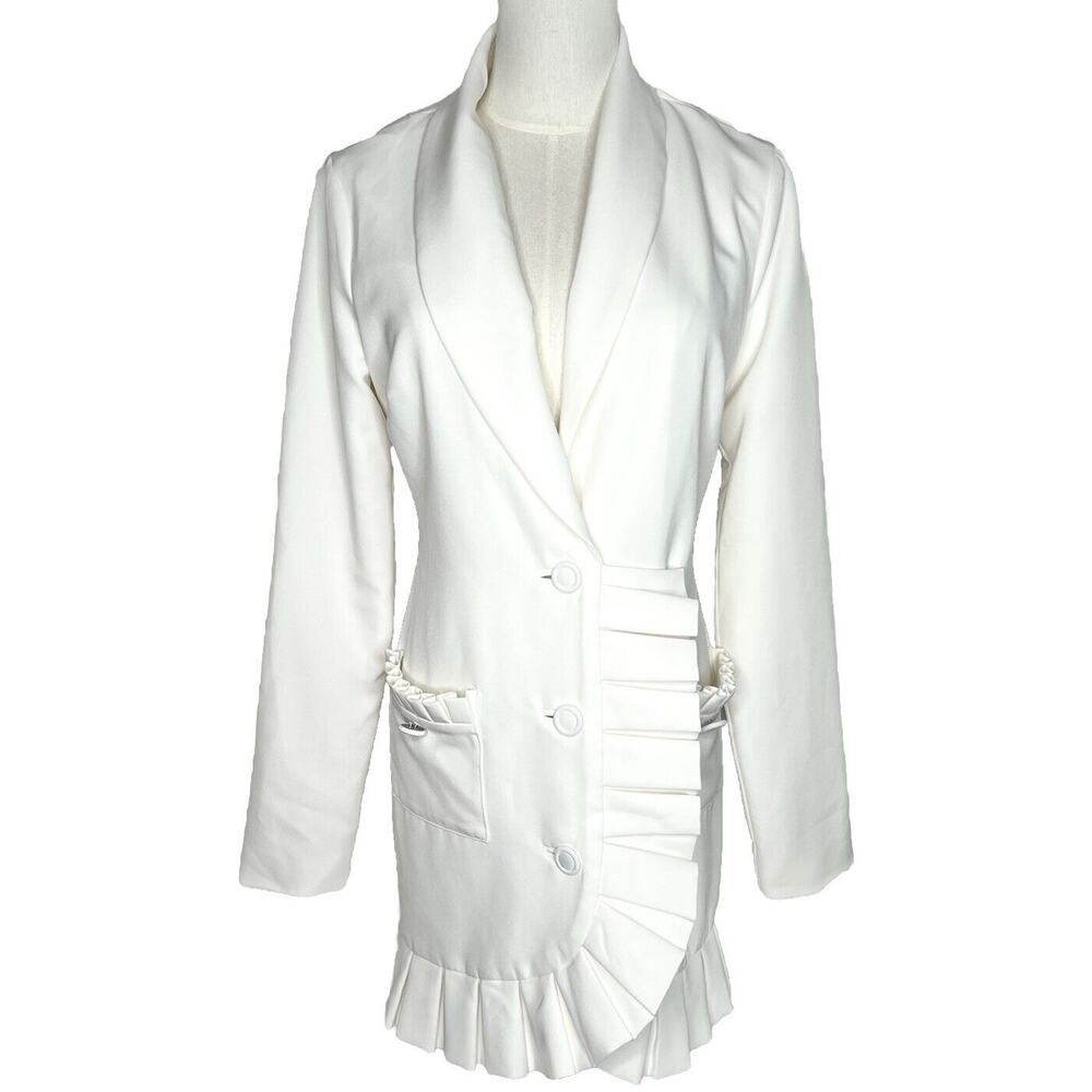 Lovers +‎ Friends White Blazer Dress Ruffle Bridal Rehersal Classy V Neck Preppy